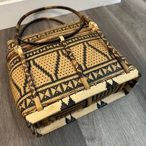 Philippines Palawan Tiruray Tribe Hand Woven Straw Cane River Basket Bag Purse